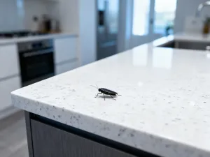 Łyżka stołowa wypełniona oliwą z oliwek na tle kuchennego blatu, ilustrująca odmierzanie płynnych składników.